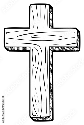 Wooden cross illustration, religious symbol outline