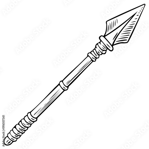 Ancient Tribal Spear Weapon with Sharpened Point and Wooden Shaft Drawing
