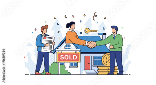 Real Estate Agent Selling House to Couple.