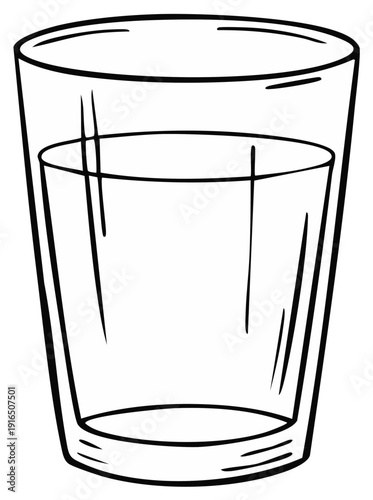 Simple line art illustration of a glass of water, isolated