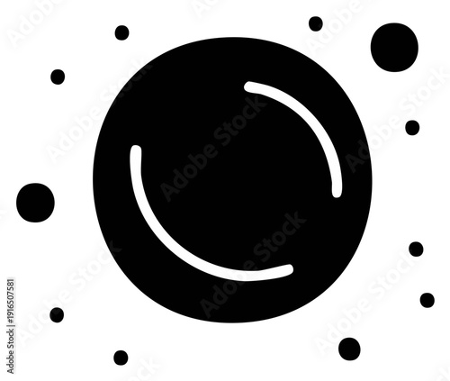 Abstract Space Planet or Moon Icon with Orbiting Stars Symbolizing Cosmos and Galaxy