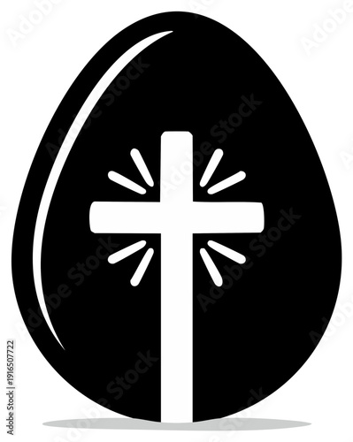 Religious symbol of a glowing cross within an egg. Illustration for faith and spiritual celebration