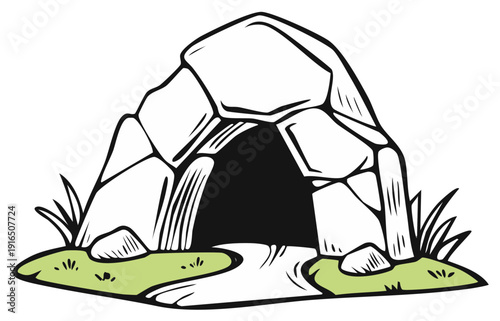 Cartoon Cave Entrance on Grassy Mound