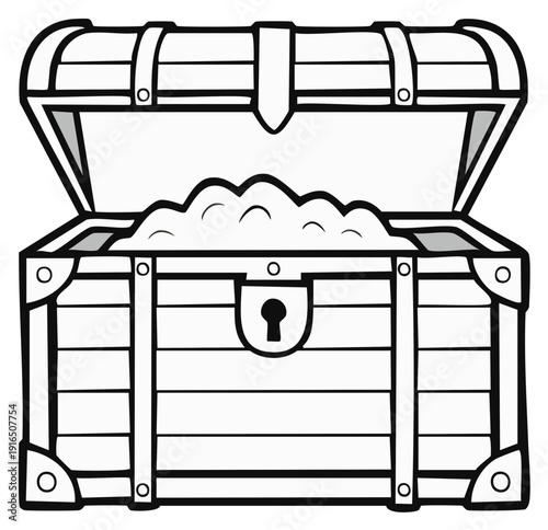 Open treasure chest illustration with overflowing gold coins and lock