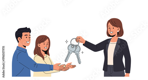 Realtor Handing Keys to New Homeowners.