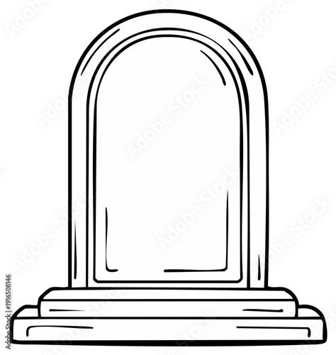 Tombstone Outline with Arched Top in Line Art Style Cemetery Memorial Drawing