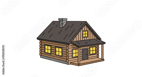 Small Wooden Log Cabin House Illustration.