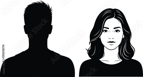 Black silhouette of man and woman white background
