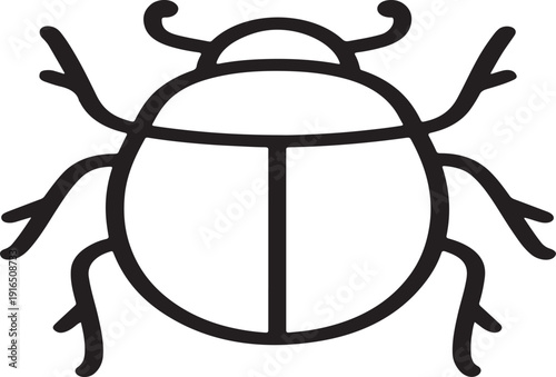 A simple, clear line vector SVG of a beetle, with a white, clear background, in black and white.