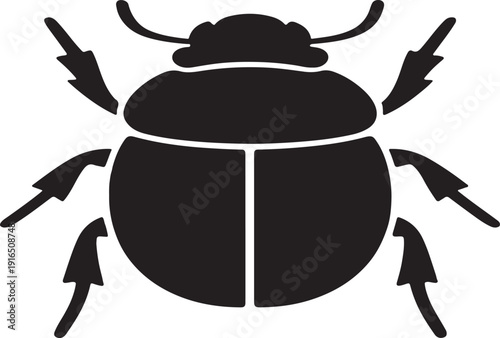 Stylized black scarab beetle silhouette on white background