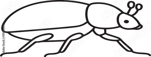 A simple, clear line vector SVG of a beetle, with a white, clear background, in black and white.
