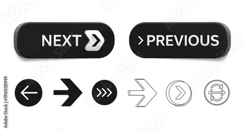 Black navigation buttons with next and previous labels and arrow icons