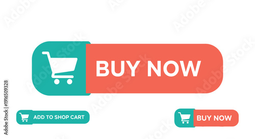 A vibrant rectangular buy now button with a shopping cart icon