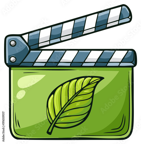 Green Clapperboard with Leaf Film Ecology Concept Eco Cinema Clapper Board Production