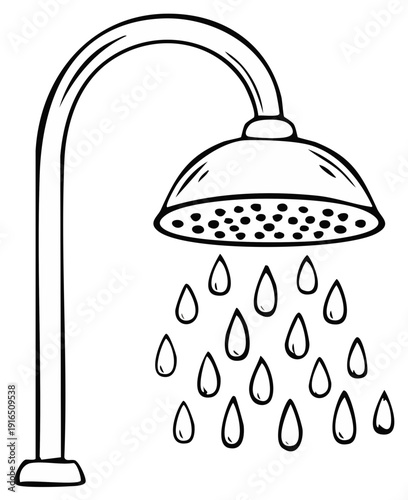 Showerhead with water drops graphic illustration, hygiene concept