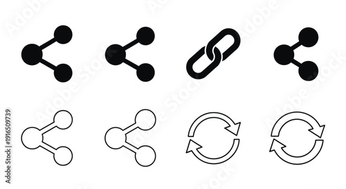Black and white share icons depicting connection and linking concepts