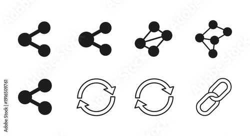 Black icons representing sharing connections and link symbols