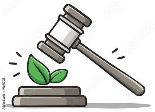 Environmental Law Concept Gavel Striking Green Leaves Environmentalism Legislation Eco Judgement Nature Regulation