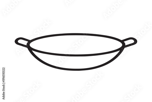 Minimalistic black and white line drawing of a frying pan on white background Free Download Minimalistic black and white line drawing of a frying pan on white background - GFXLoad
