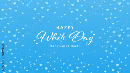 青いホワイトデーバナーデザイン　ハートが散りばめられたフレーム背景