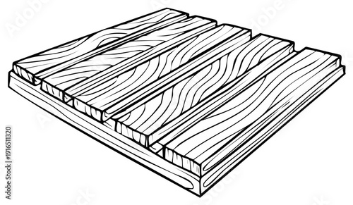Wooden Pallet Line Art Illustration Perspective View Shipping Pallet Lumber Wood Plank Design