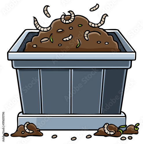 Worm Composting Bin Filled with Organic Soil and Worms Illustration
