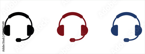 Professional Headset with Microphone Icons Set for Call Center and Online Communication Vector Illustration.