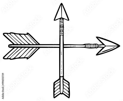 Crossed traditional arrows pointing up and right in a hand-drawn doodle style