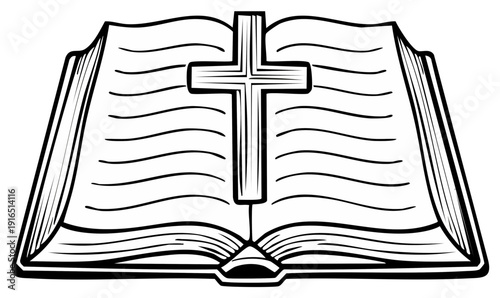Open book with cross symbol illustration