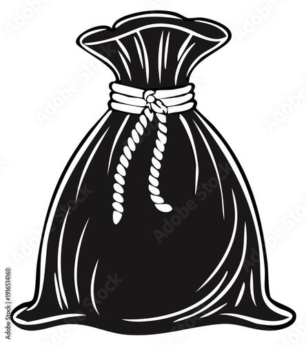 Classic Black drawstring money bag with rope tie symbolizing wealth and riches