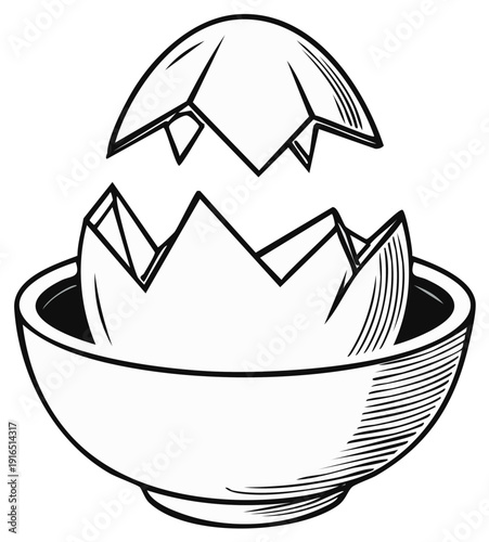 Cracked Eggshell Remains in a Bowl Sketch Style Still Life Food Waste Kitchen Scraps
