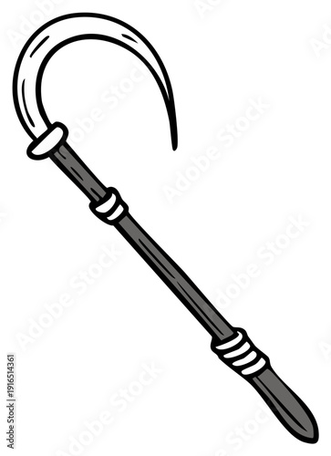 Stylized cartoon sickle drawing, a traditional curved harvesting tool