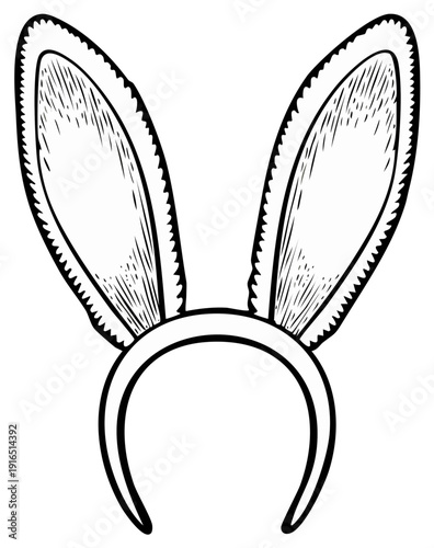 Hand Drawn Black and White Sketch of Easter Bunny Ears Headband