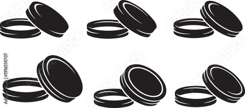 Black and white illustration of coins in various positions