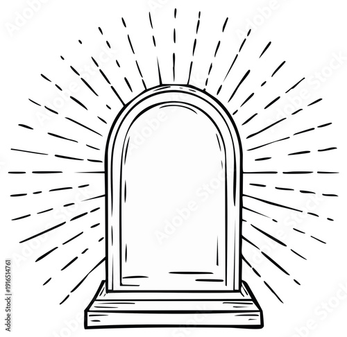 Mystical archway with sunburst design, illustration for fantasy, spirituality or magic.