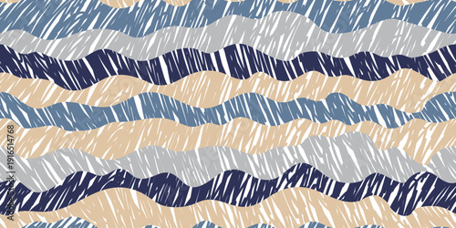 Baby fashion wavy seamless pattern. Curve lines textured background. Marine waves fluid childish textile print. Irregular seamless ornament. Modern print for fabric, textiles, wrapping paper