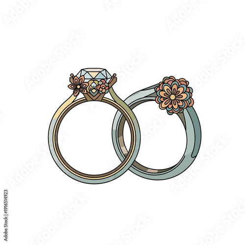 Two elegant wedding rings with floral details, symbolizing love and commitment, beautifully crafted for special occasions