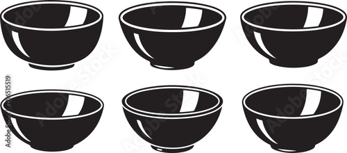 Six black bowls on a white background illustration set
