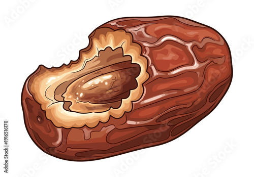 Partially Eaten Date Fruit Vector Illustration