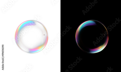 Obraz na plátne ridescent soap bubbles, isolated for compositing and visual effects, for designers, photographers, and digital artists