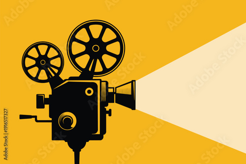 Vintage Film Projector Casting Light Beam