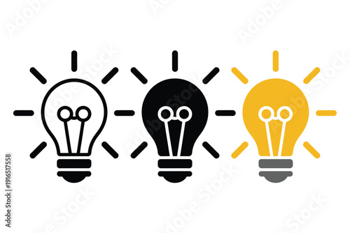 Light Bulb Ideas Concept with Black, White, and Yellow Bulbs