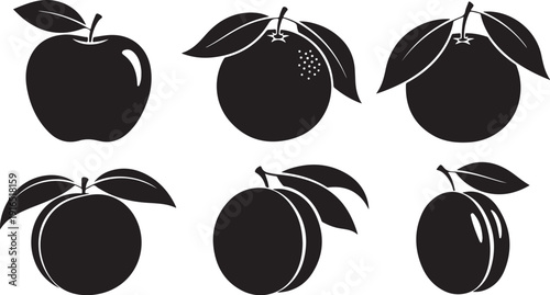 Black Apple Silhouettes on White Background Illustration Set