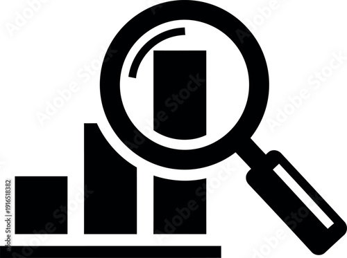 Magnifying glass over bar graph icon