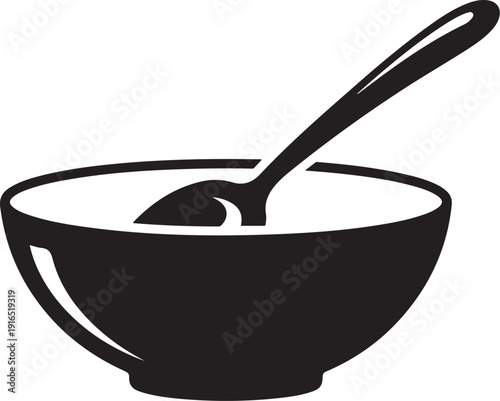 Simple black bowl with spoon icon graphic design element