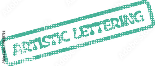 Distressed green rubber stamp imprint showing the phrase Artistic Lettering with a unique handcrafted font
