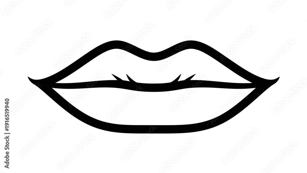 Obraz premium A simple black line drawing of closed lips on a white background, with eyelashes, in a minimalist style.