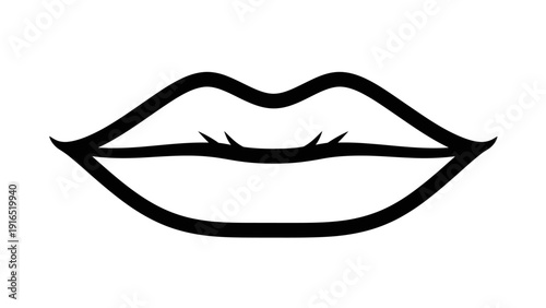 A simple black line drawing of closed lips on a white background, with eyelashes, in a minimalist style.