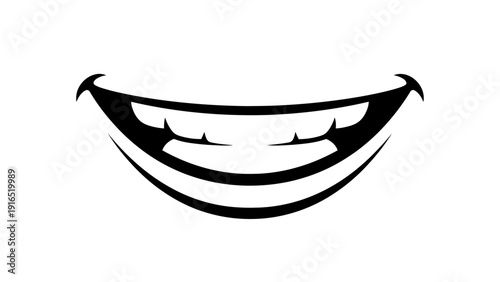 A simple black and white illustration of a smiling mouth with closed eyes on a plain white background.