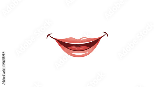 A close-up illustration of smiling lips with red lipstick on a white background, conveying a cheerful mood.